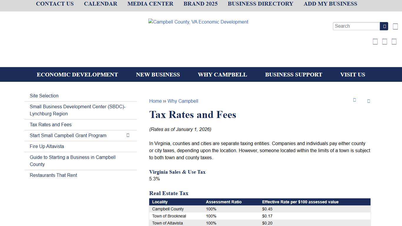 Tax Rates and Fees Campbell County, VA Economic Development